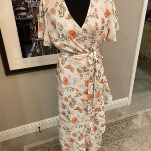 Floral Wrap Dress in White and Orange